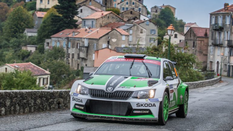ŠKODA driver Lappi ends weather-dominated opening day in third place on Corsica