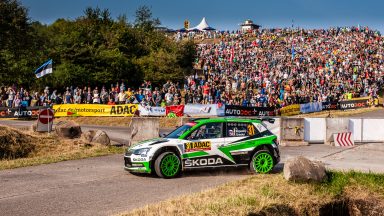 ADAC Rallye Deutschland: ŠKODA trio tops WRC 2 Rovanperä leads from Andolfi and Kopecký