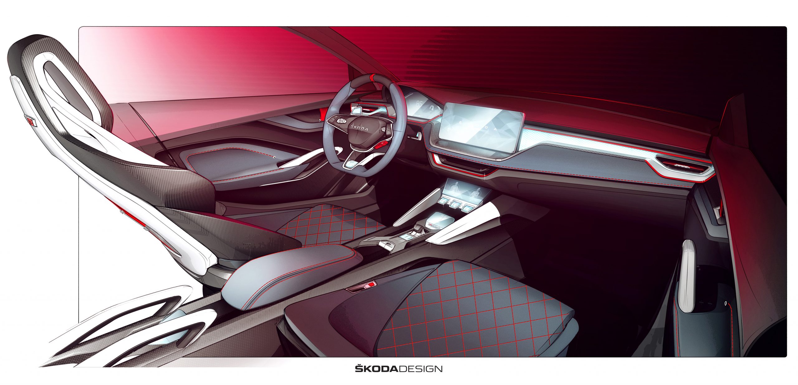 ŠKODA releases design video and interior sketches of VISION RS - Škoda ...