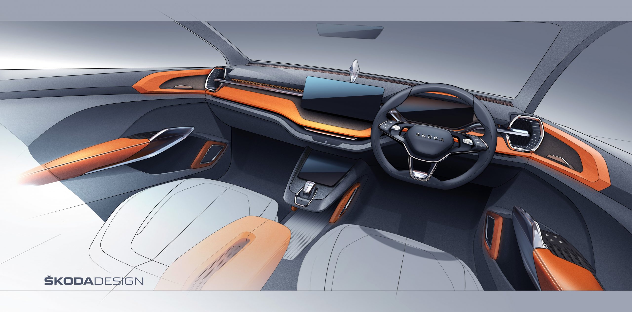 Interior sketch of the ŠKODA VISION IN - Škoda Storyboard