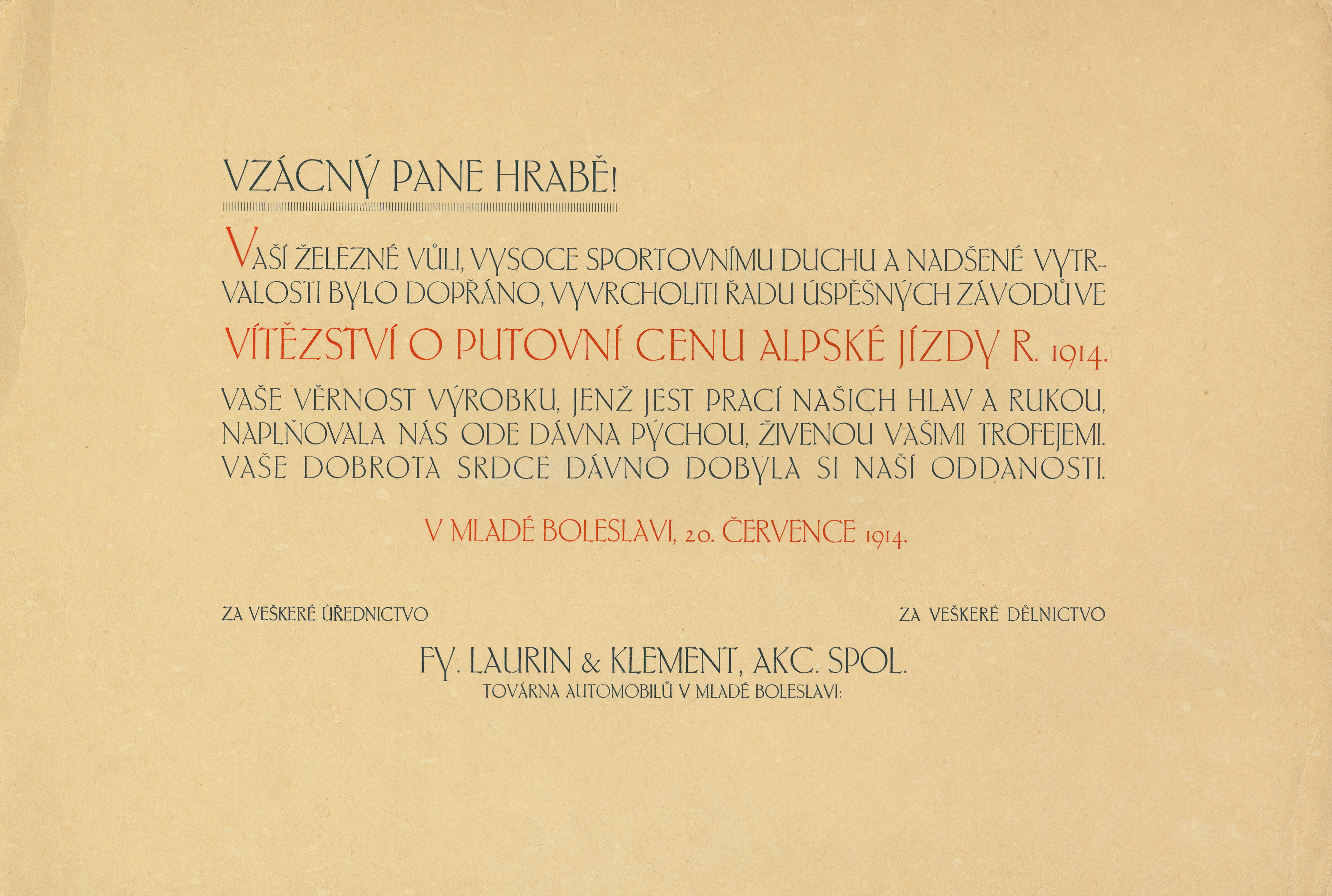 Alpská jízda – uznání, 1914