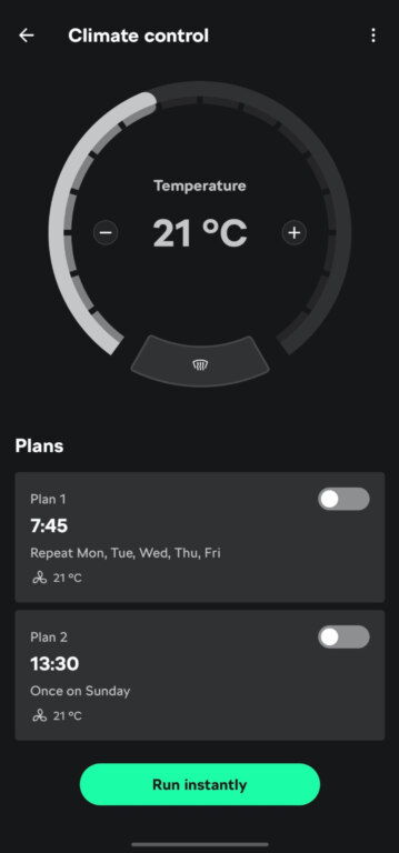 Independent heating and other functions for thermal comfort are easiest to set up via the MyŠkoda app
