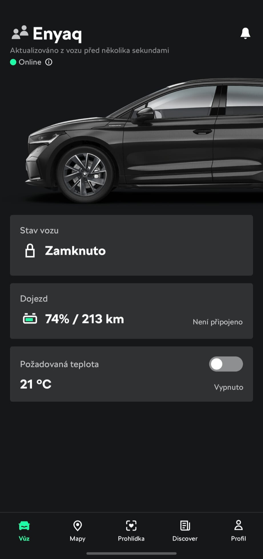Nezávislé topení i další funkce pro tepelnou pohodu jdou nejsnáze nastavit skrze aplikaci MyŠkoda