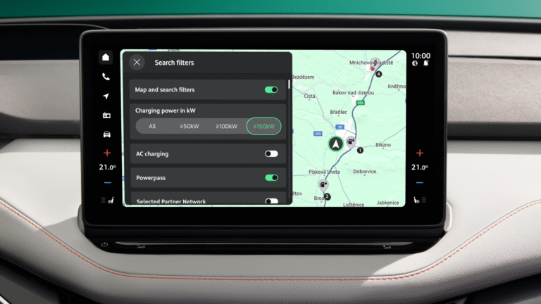 The infotainment system features a new user interface, and the built-in navigation system includes a fully integrated Powerpass function as well as improved filtering options for charging stations