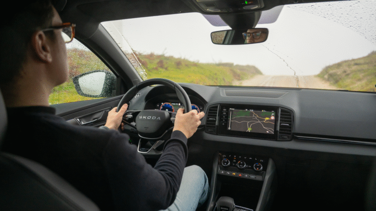 At one moment, the road disappears entirely from view, leaving the driver gazing up at the sky.