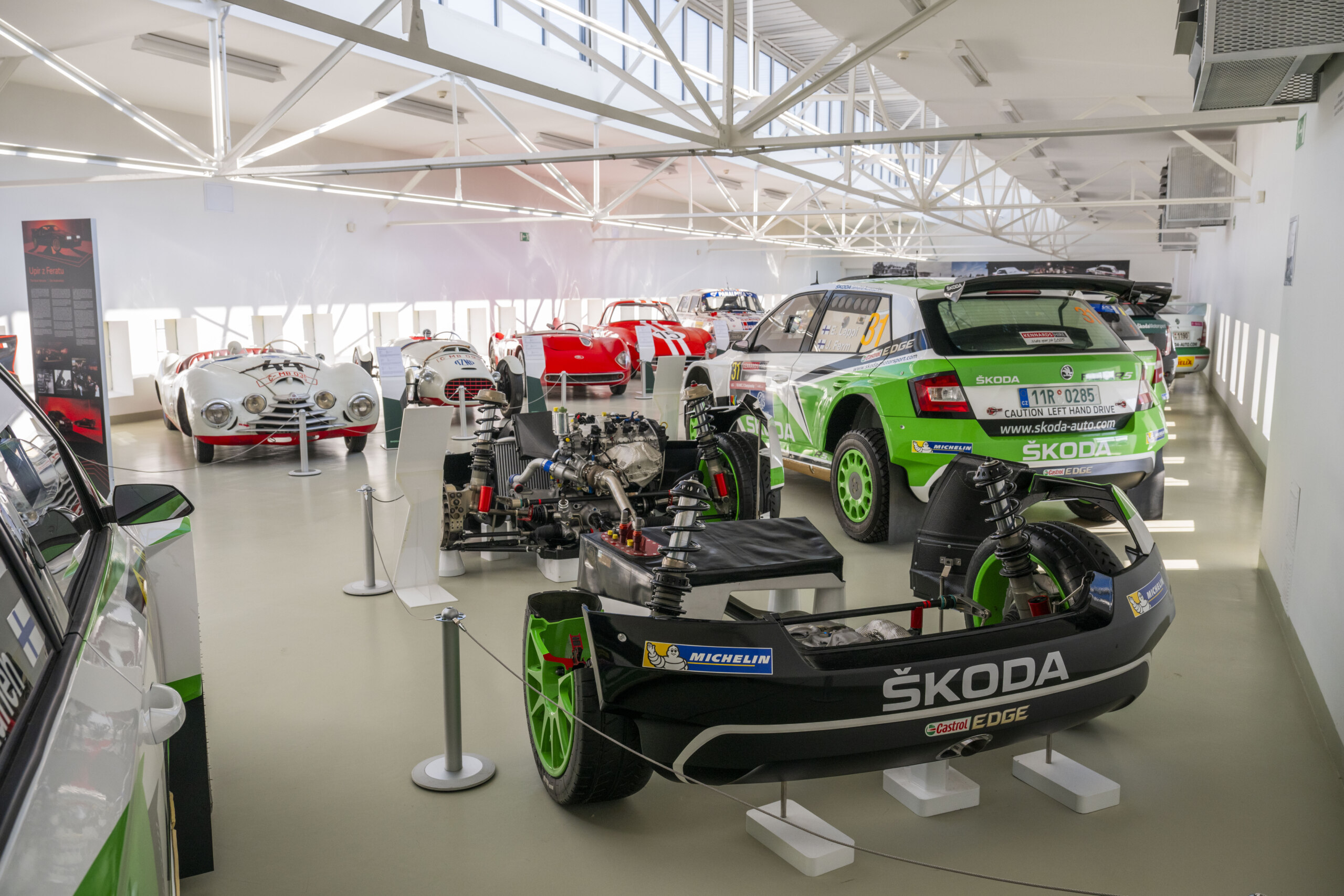Visitors can quite literally look under the hood of a rally car here.